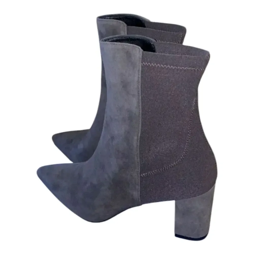 Stuart Weitzman Lonnie 75 Suede Booties, Slate Gray US 5.5 MSRP $575 New